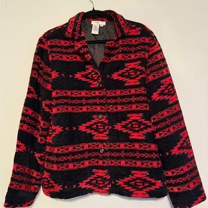 Vintage Coldwater Creek Punchy Western Red and Black Patterned Jacket Medium